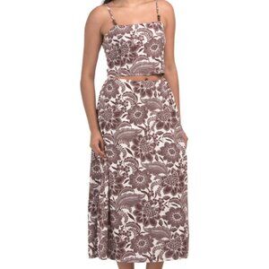 Rachel Zoe Linen Blend Floral Smocked Tank & Midi Skirt 2-Piece Set